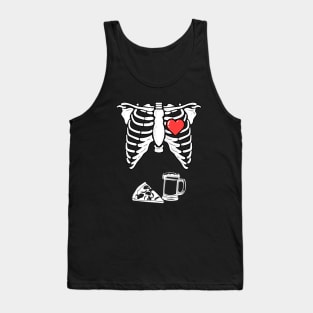 Dad Skeleton Halloween Beer Pizza Funny Pregnancy Couple Tank Top